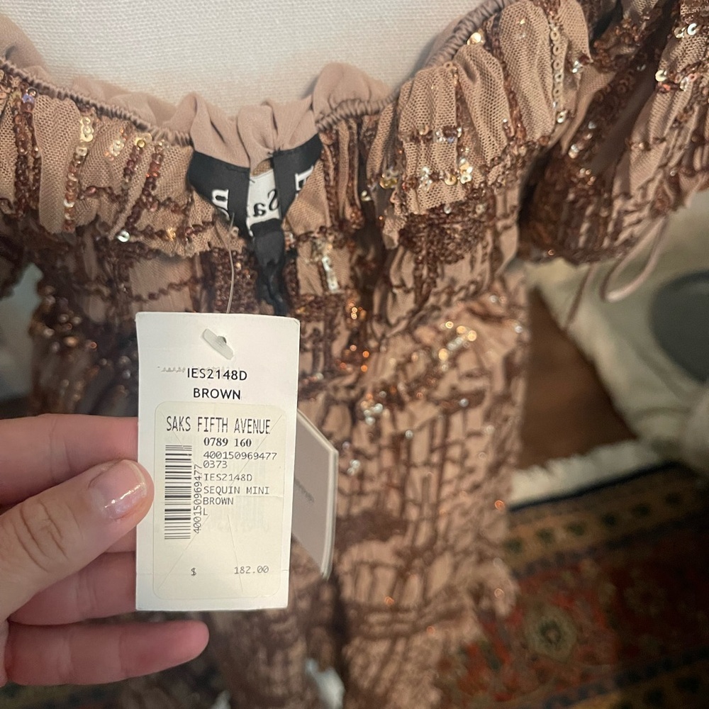En Saison Brown Sequin-Embellished Mini Dress – Size Large, NWT - Picture 12 of 14